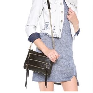 Rebecca Minkoff Black Mini Zip Crossbody Bag with Gold Accents